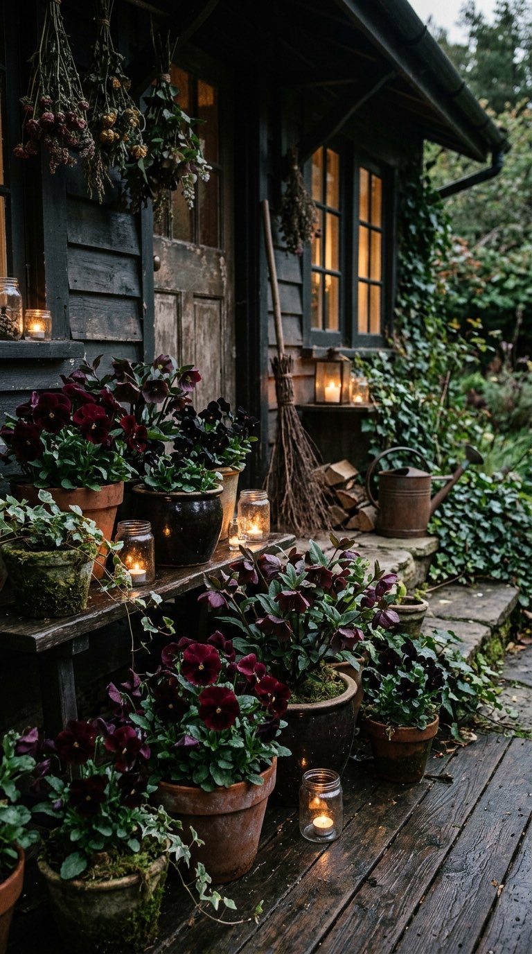 Dark Flower Pots - witchy decor idea