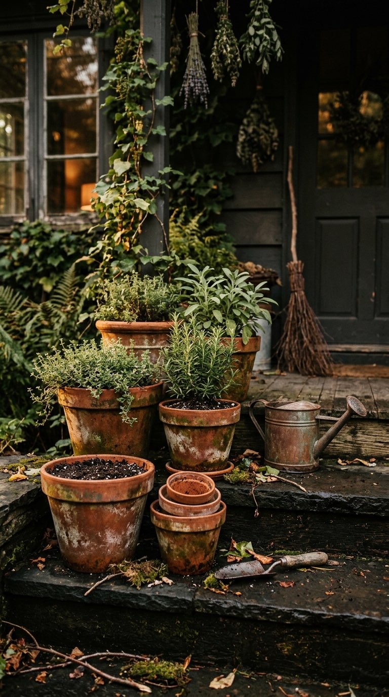 Terracotta Pots Stack - witchy decor idea