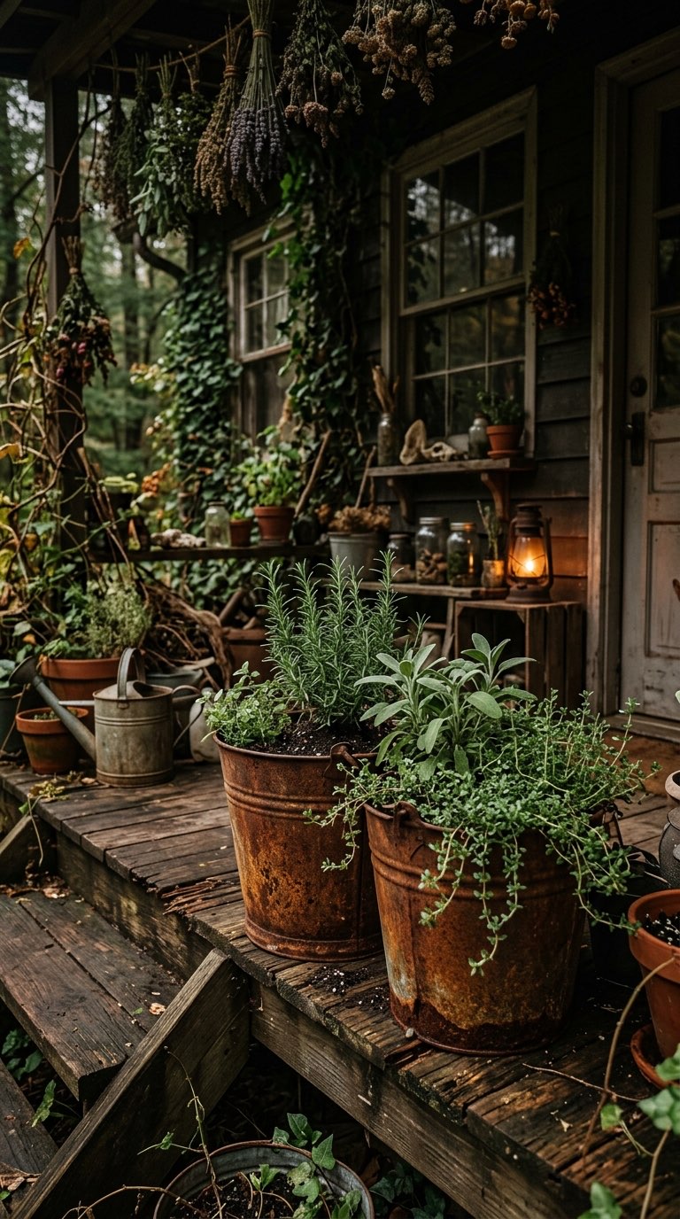 Vintage Tin Planters - witchy decor idea