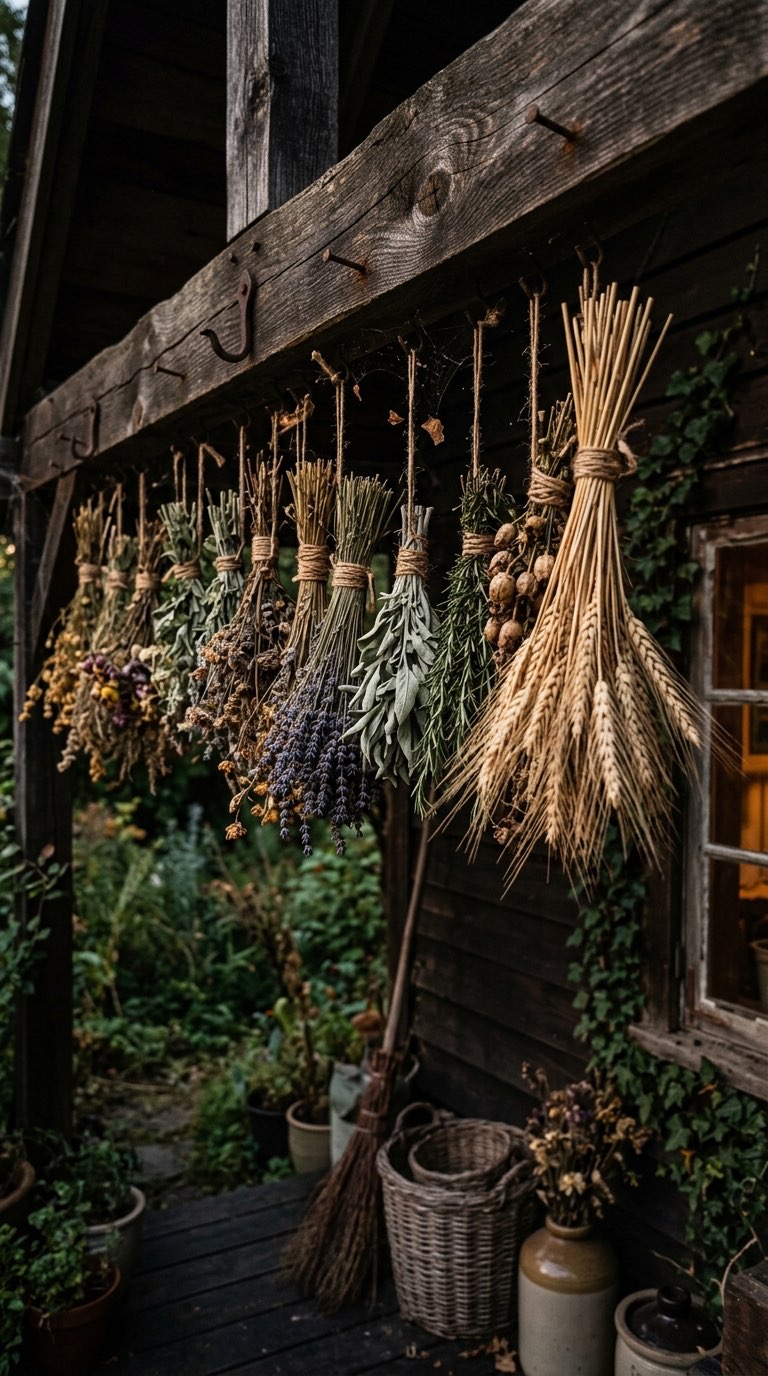 Dried Herb Bundles Hanging - witchy decor idea