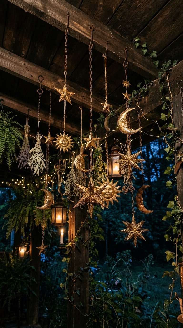 Star and Sun Metal Ornaments - witchy decor idea