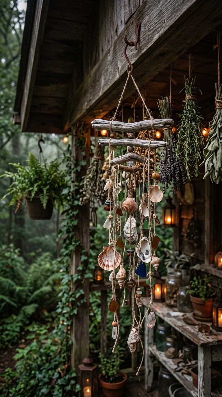 Shell and Driftwood Chime - witchy decor idea