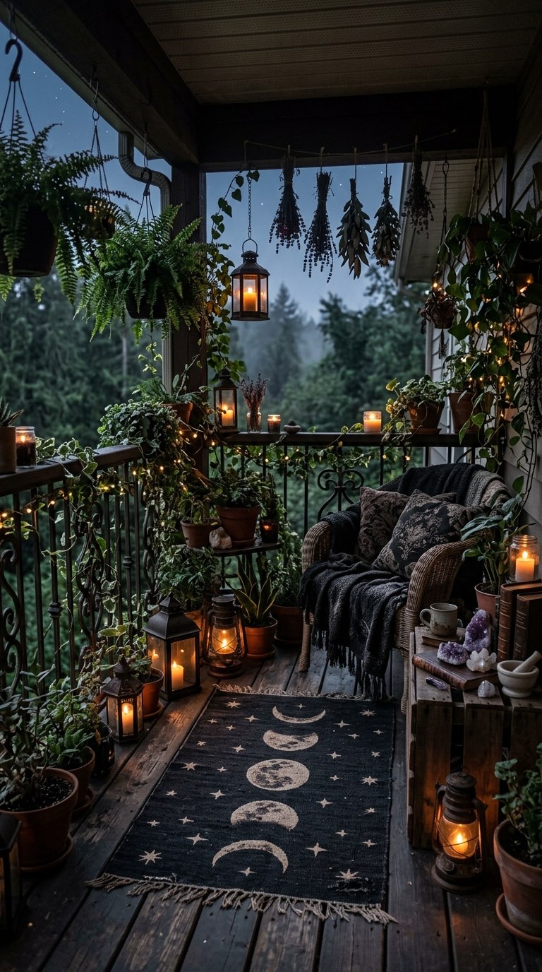 Outdoor Rug with Moon Pattern - witchy decor idea