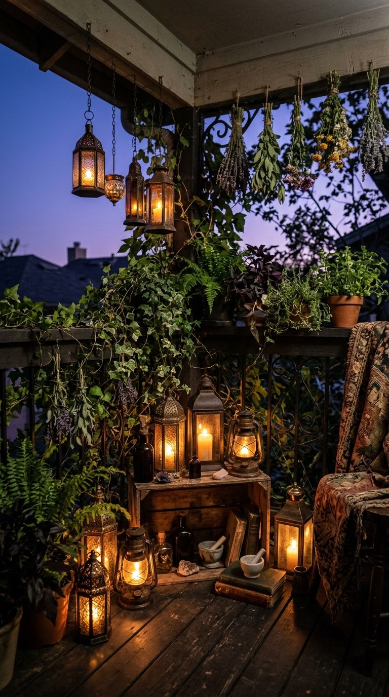 Lantern Cluster in a Corner - witchy decor idea