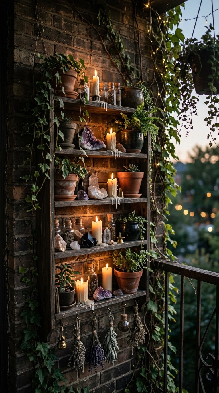Wall Shelf with Crystals - witchy decor idea