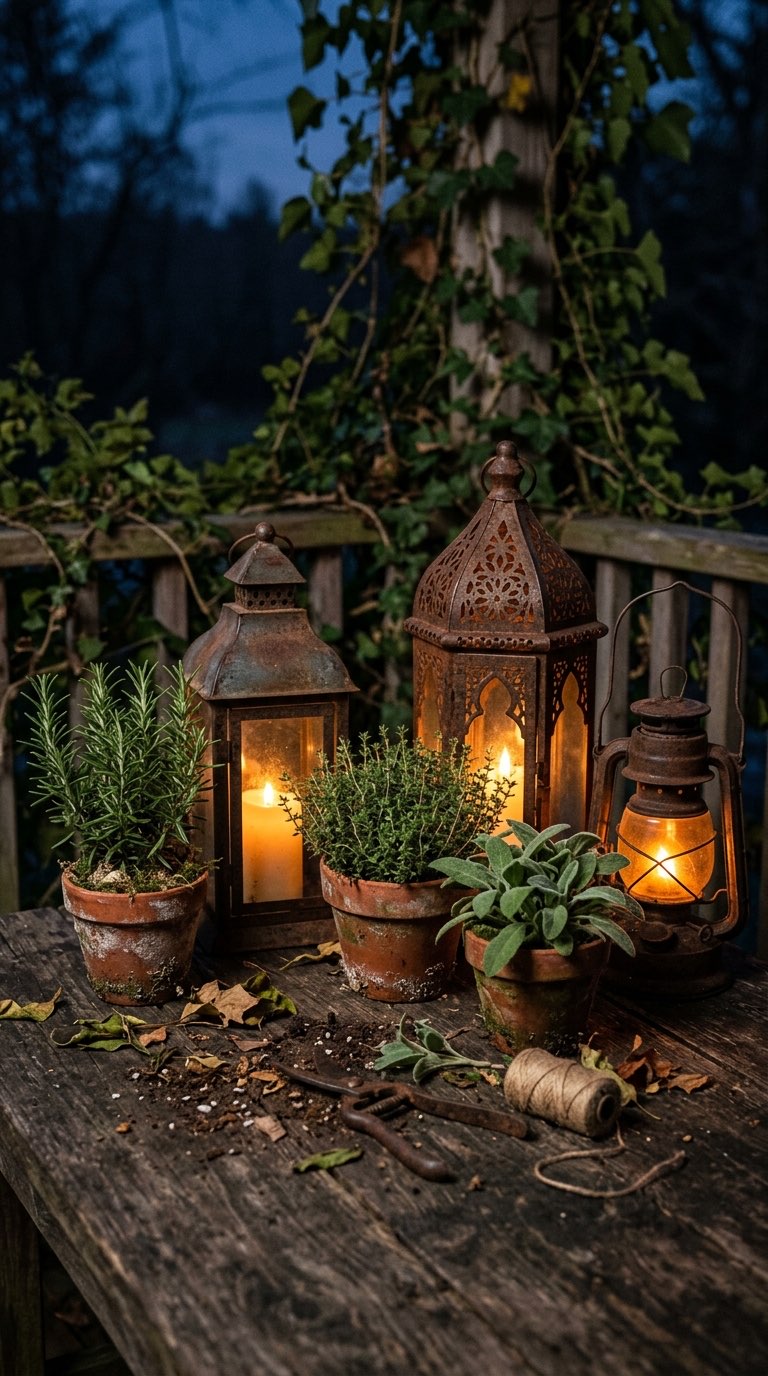 Lantern and Herb Trio - witchy decor idea