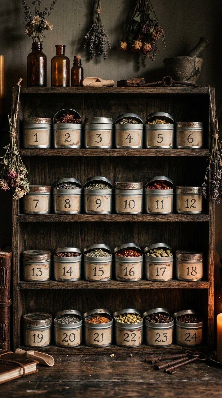 Herb and Spice Tin Calendar - witchy decor idea