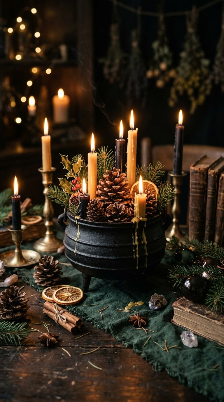 Candle in a Cauldron - witchy decor idea