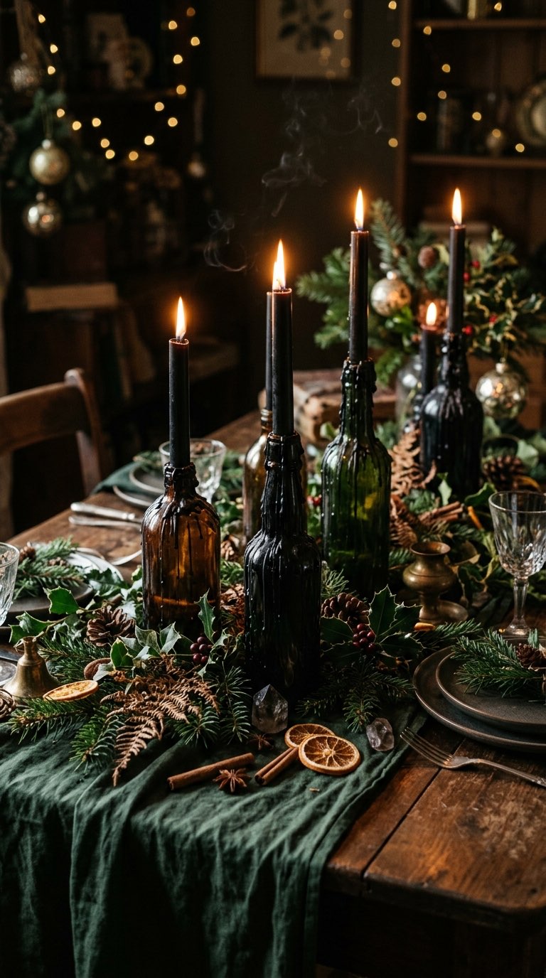 Taper Candles in Bottles - witchy decor idea
