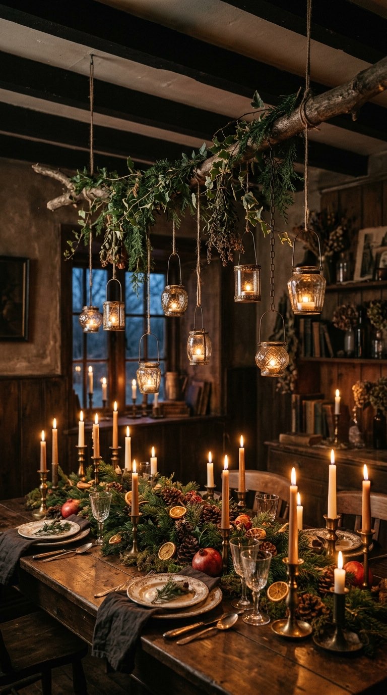 Hanging Lanterns on a Branch - witchy decor idea