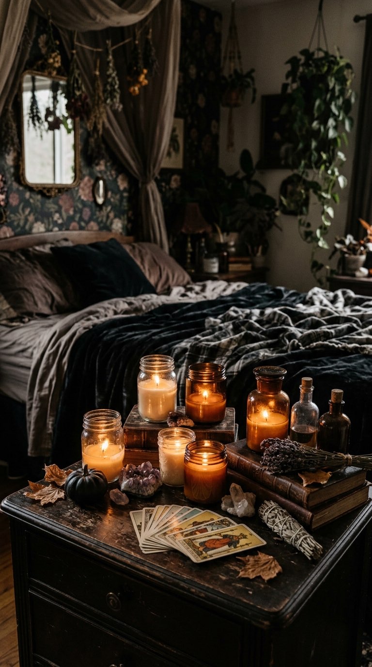 Candle Collection on the Nightstand - witchy decor idea