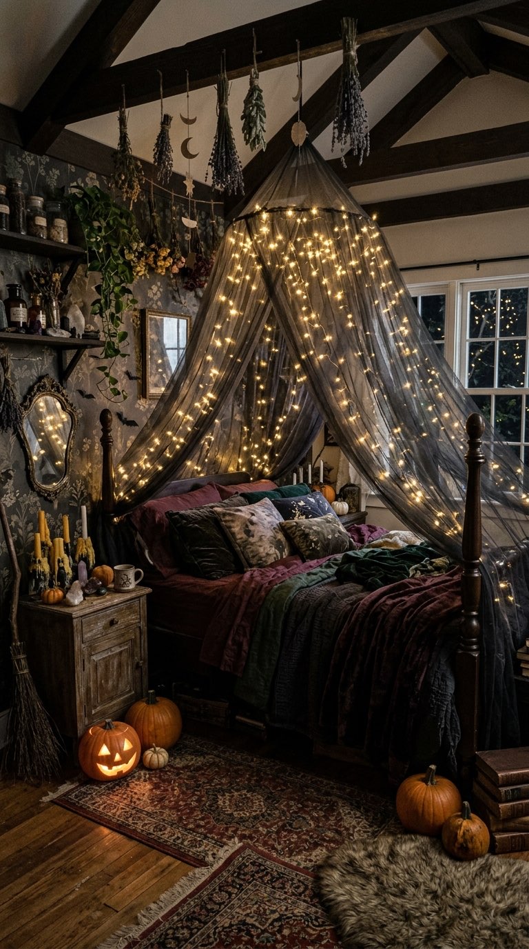 Canopy with Sheer Curtains - witchy decor idea