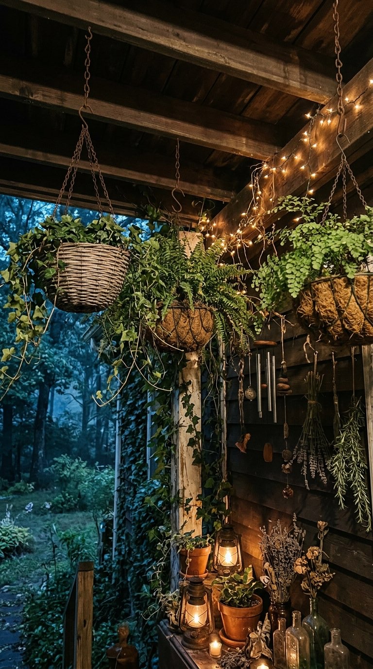 Hanging Plants Overhead - witchy decor idea
