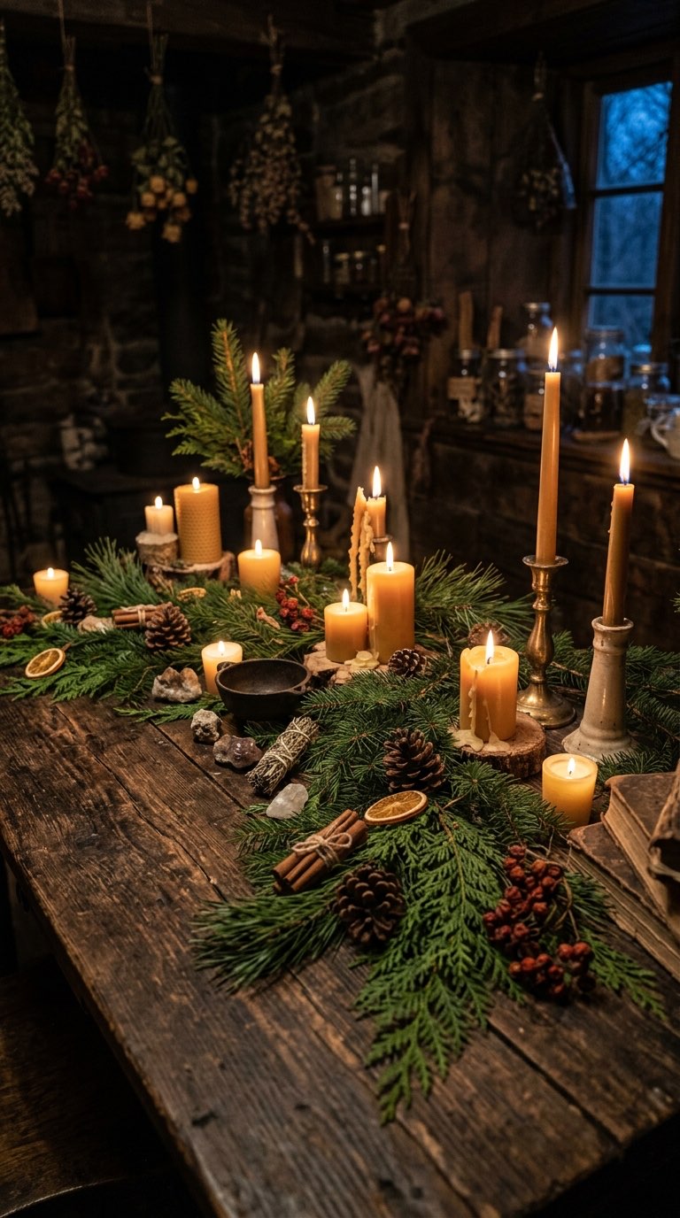 Evergreen Boughs as a Base - witchy decor idea