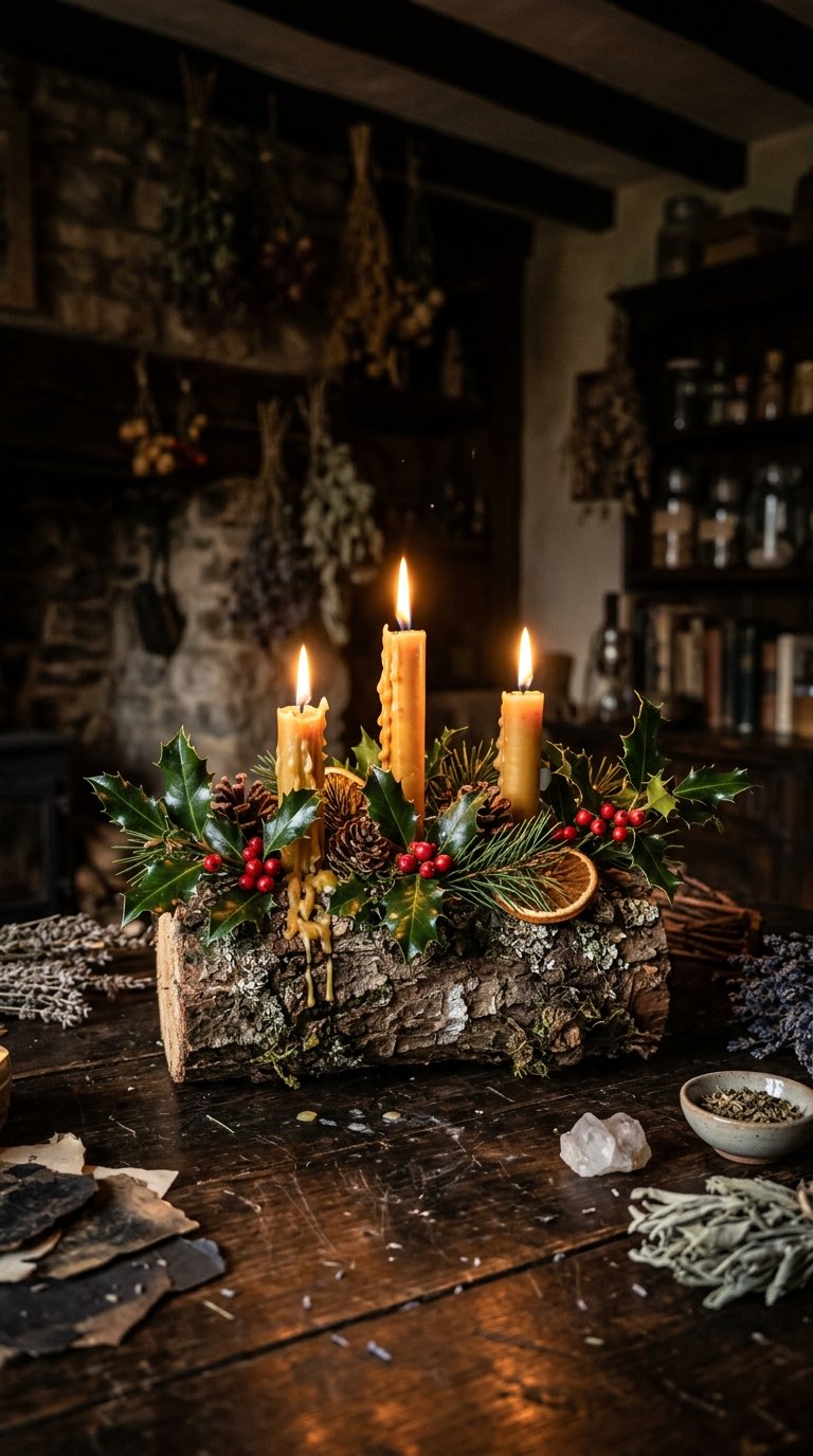 Yule Log Centerpiece - witchy decor idea