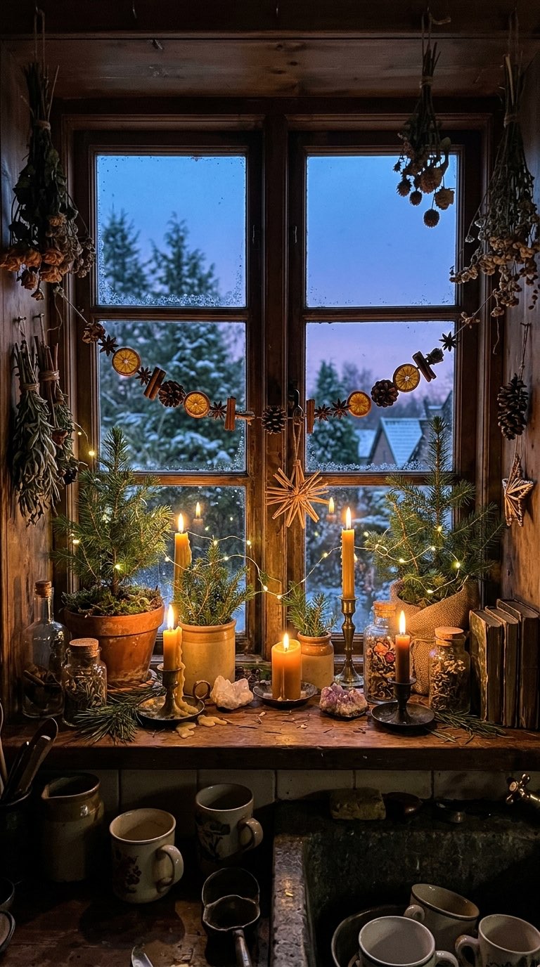 Evergreen Windowsill - witchy decor idea