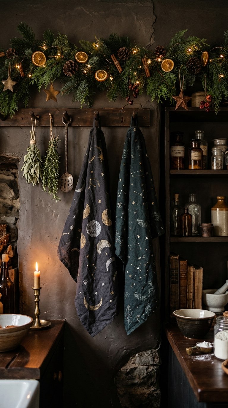 Tea Towels with Moons and Stars - witchy decor idea