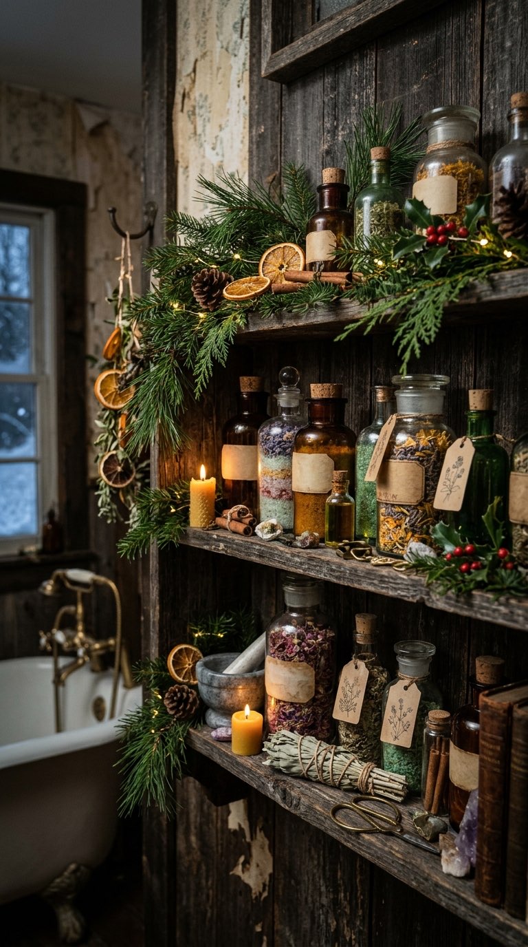 Apothecary Bottles with Bath Salts - witchy decor idea