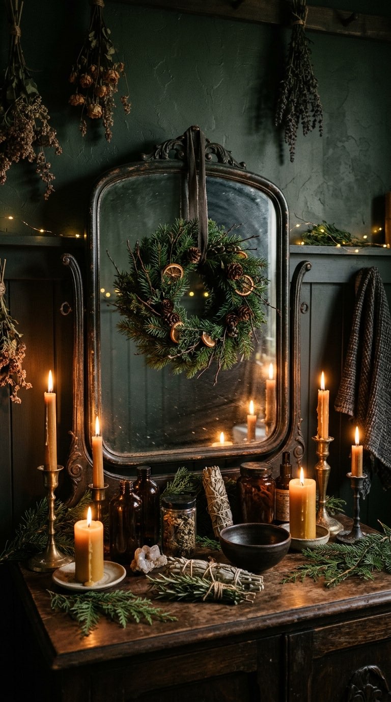 Wreath on the Mirror - witchy decor idea