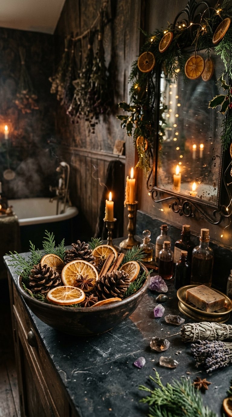 Pinecone and Orange Bowl - witchy decor idea