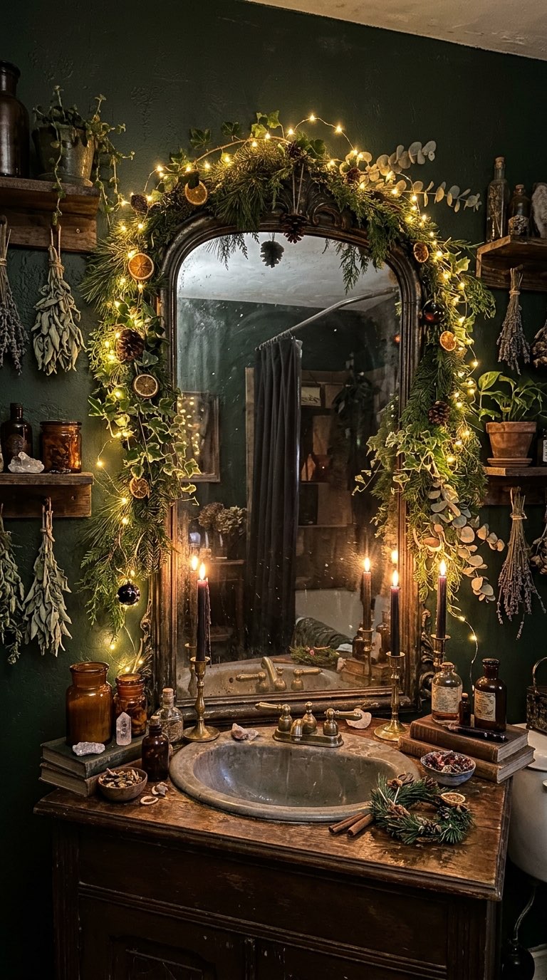 Fairy Lights Around the Mirror - witchy decor idea