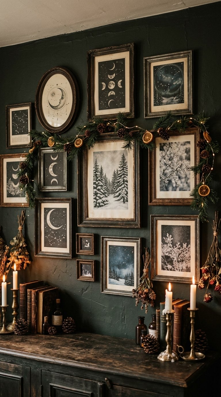 Gallery Wall with Winter Prints - witchy decor idea