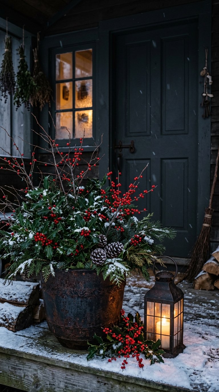 Winter Berry and Holly Pot - witchy decor idea