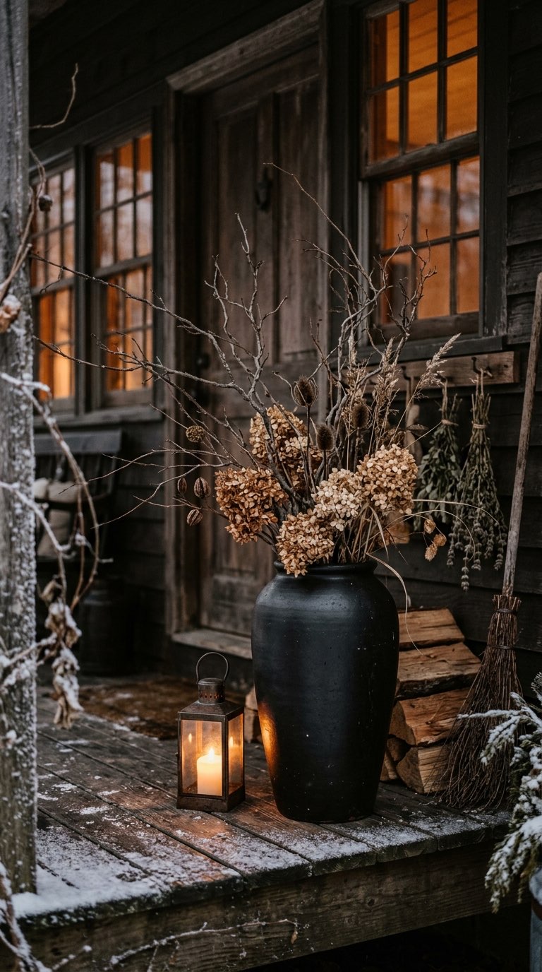 Dried Hydrangea and Branch Arrangement - witchy decor idea