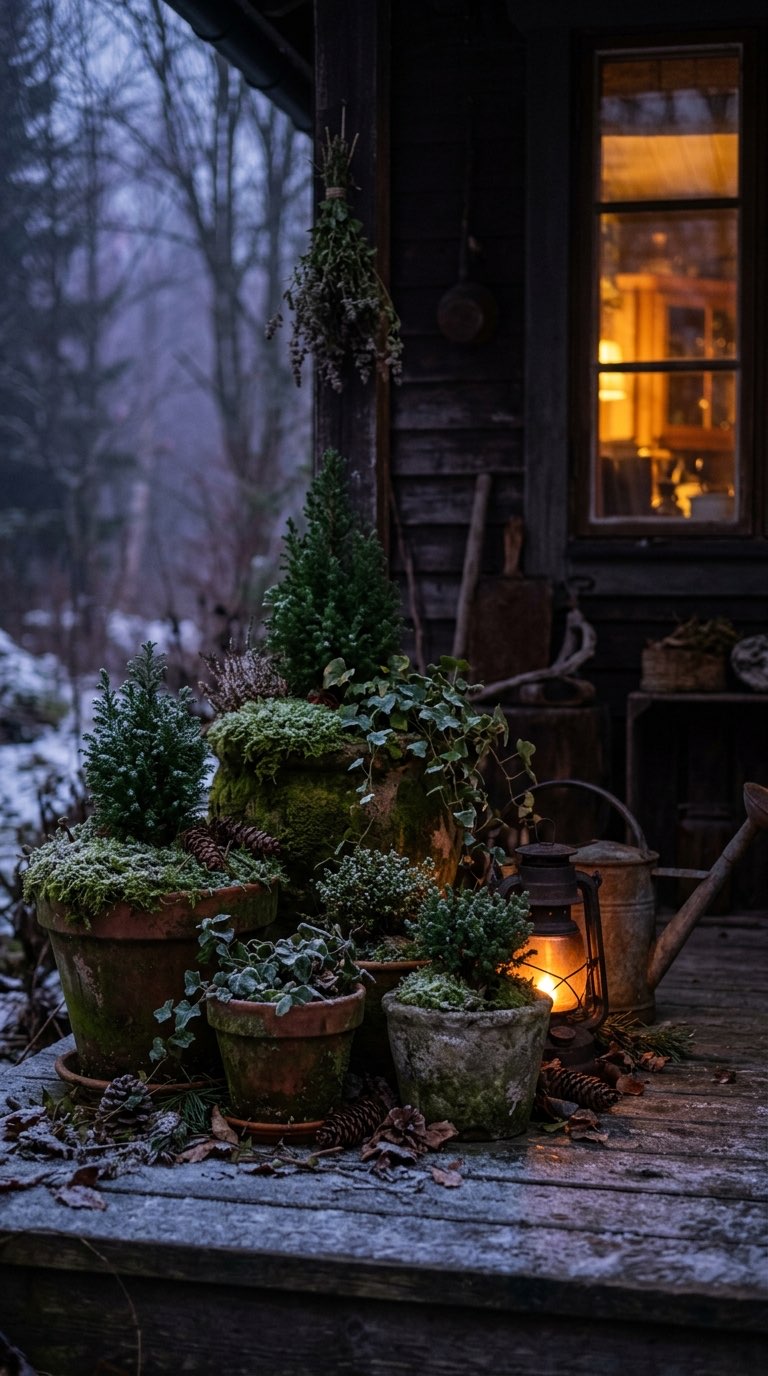 Moss-Covered Pots - witchy decor idea