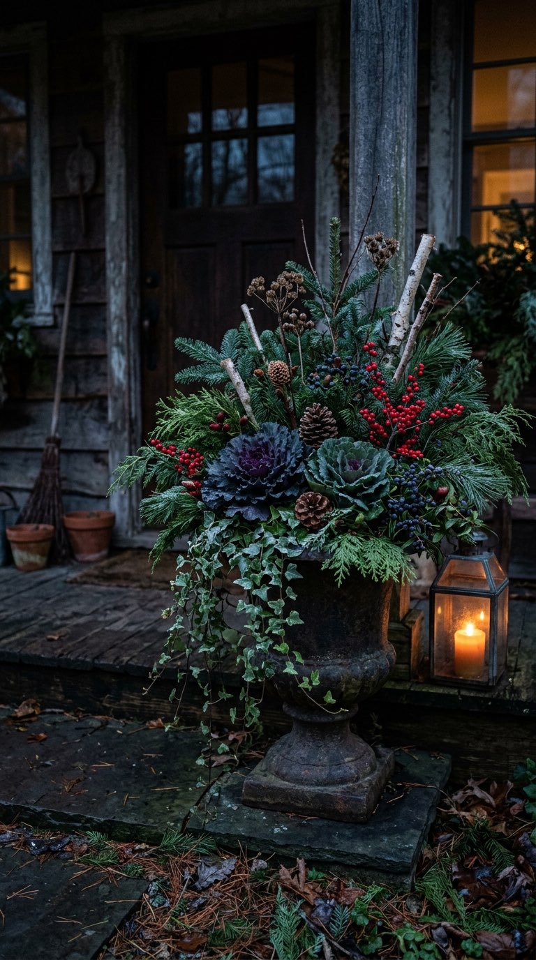 Mixed Winter Container - witchy decor idea