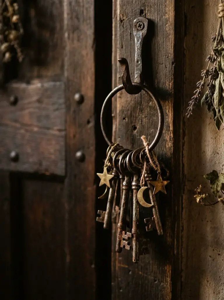 Display an Antique Key and Charm Collection – witchy decor idea