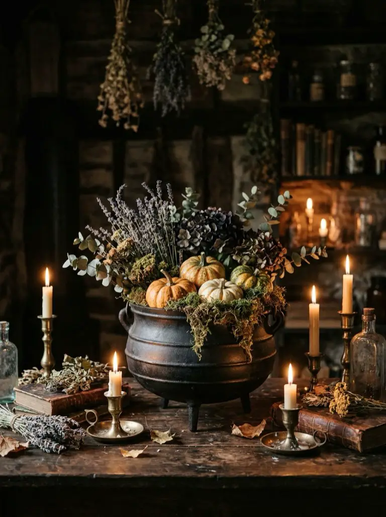 Make a Quick Cauldron Centerpiece – witchy decor idea
