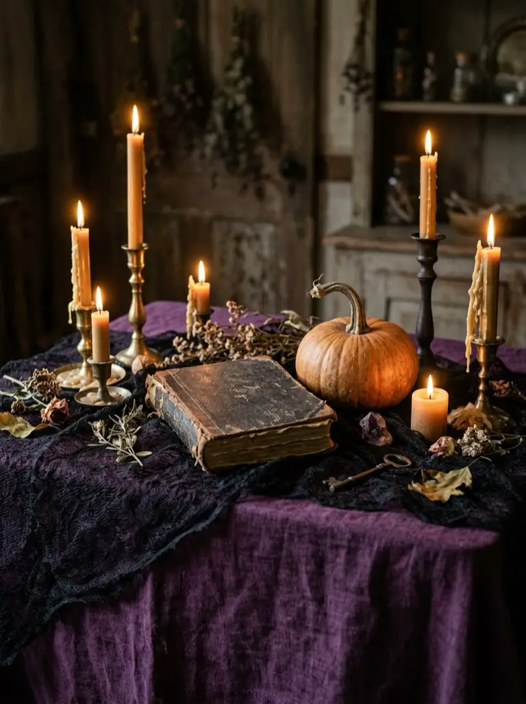 Use Black Fabric as a Table Cover – witchy decor idea