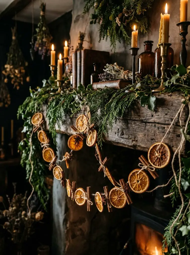 Hang Dried Orange Slice Garlands – witchy decor idea
