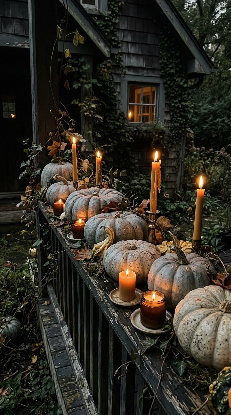 Add a Row of Mini Pumpkins and Gourds – witchy decor idea