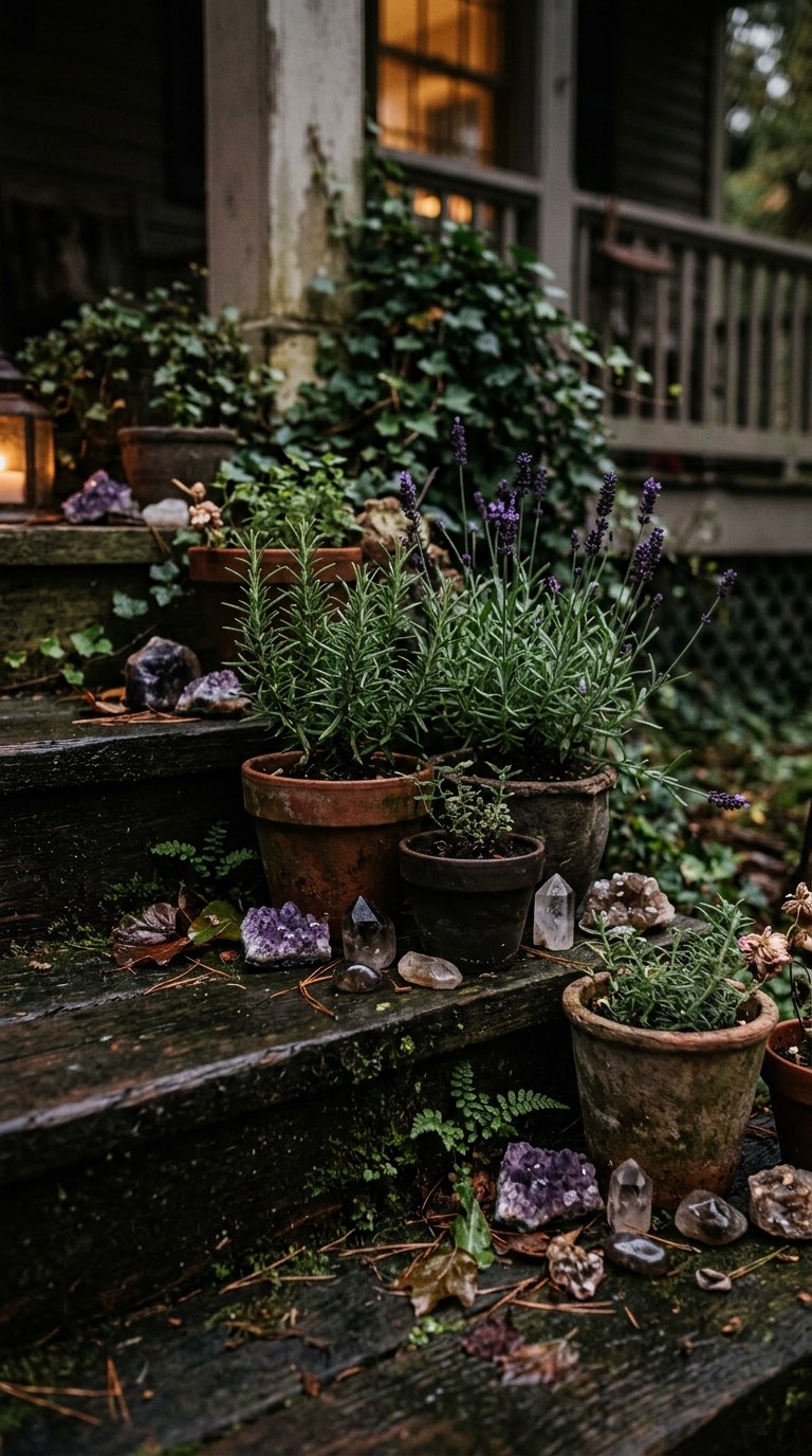 Tuck in Crystals and Herb Pots – witchy decor idea