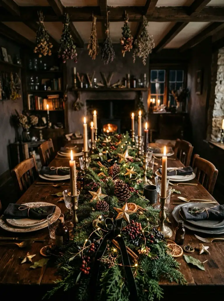 Create a Moody Evergreen Centerpiece – witchy decor idea