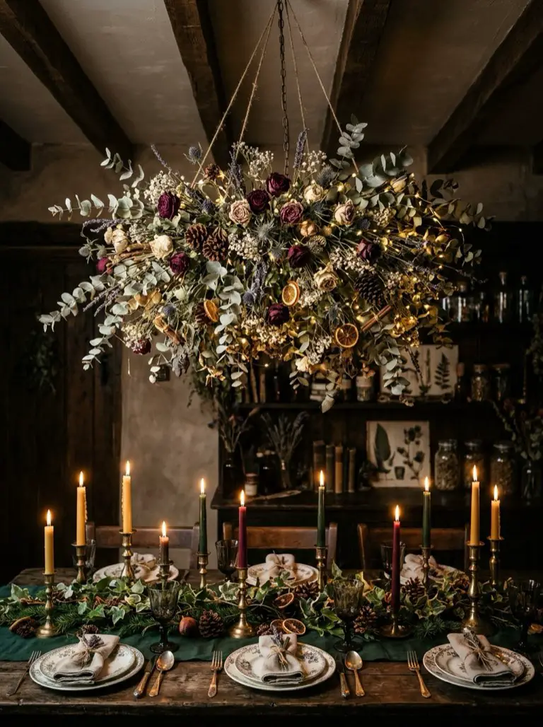 Hang a Dried Botanical Chandelier – witchy decor idea