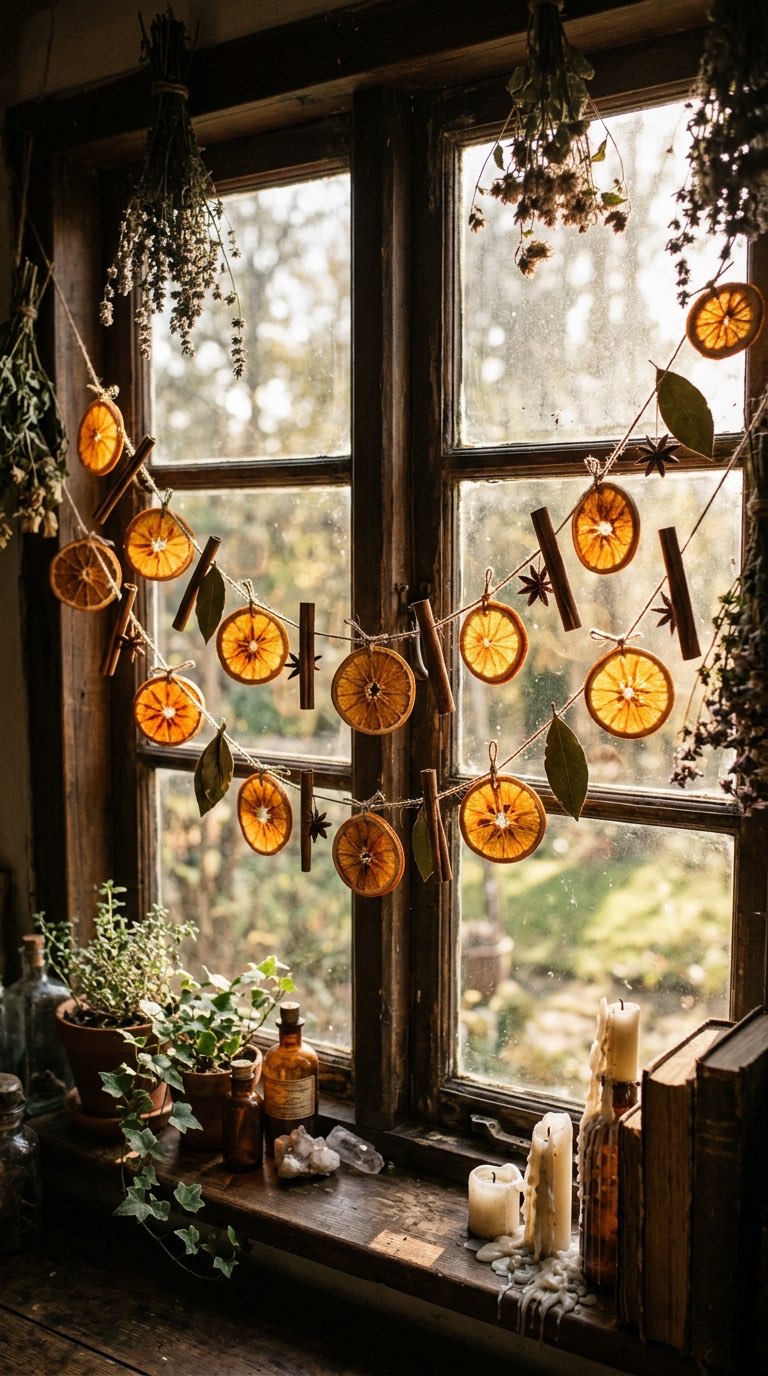 Dry Orange Slice Garlands – witchy decor idea