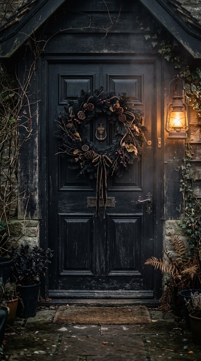 Make a Black Evergreen Wreath – witchy decor idea