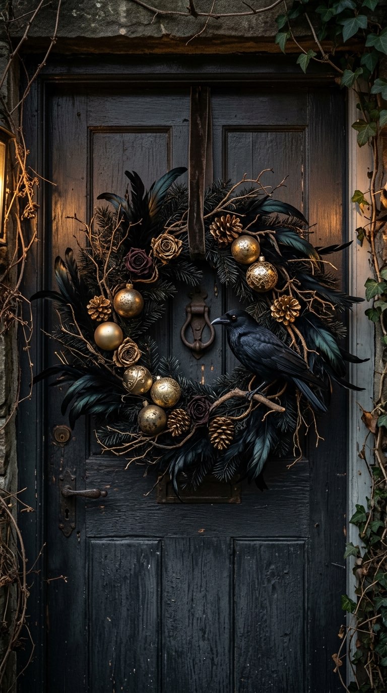 Try a Feather and Raven Wreath – witchy decor idea